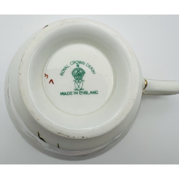 Royal Crown Derby Bone China Teacup Saucer Floral Gold Trim England Vintage - Picture 9 of 16